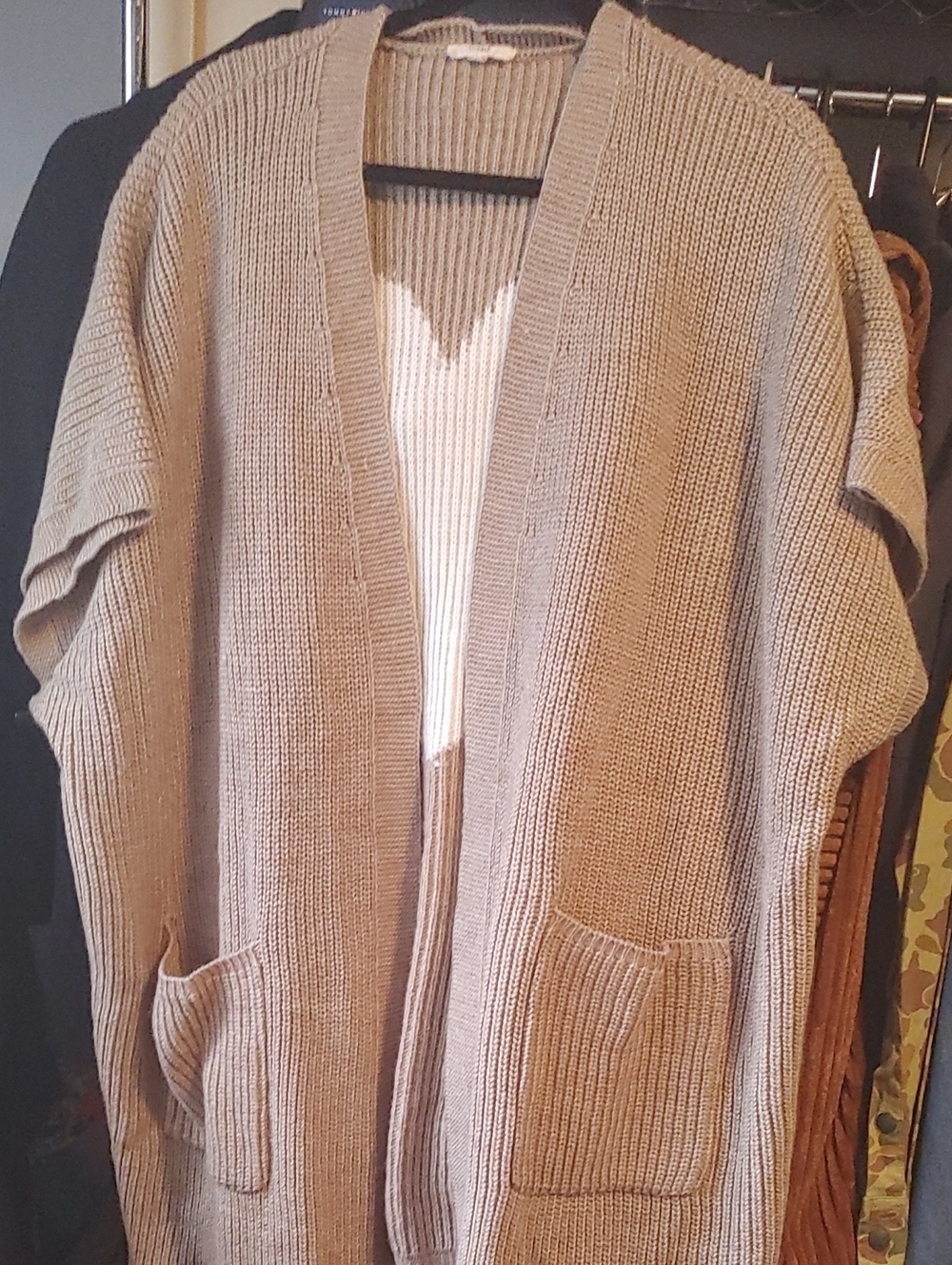 easel Taupe Open-Front Knit Cardigan